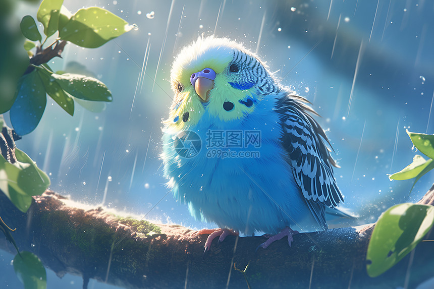 雨中的小鹦鹉图片