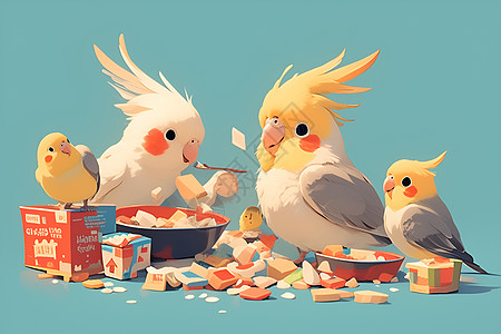鸟儿们享用零食图片