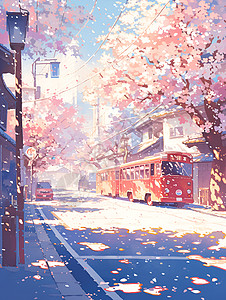 春天的樱花阳光街道高清图片