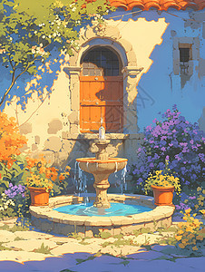 静谧的喷泉花园图片