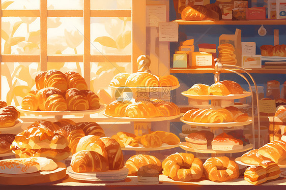 阳光照耀下的面包房图片