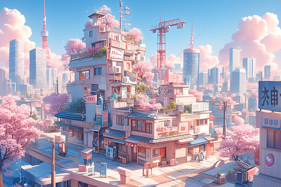 粉色的城市图片
