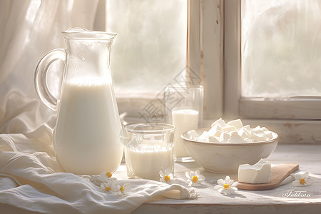 窗前的牛奶背景图片
