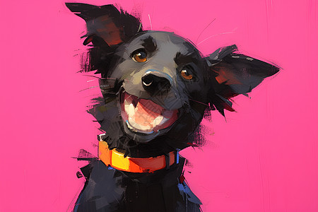 动物黑色小狗的微笑插画