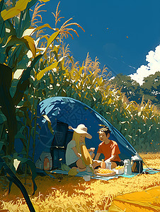 玉米地里的野餐时光图片
