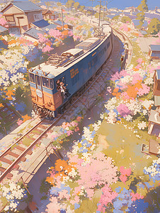 火车穿越春花图片