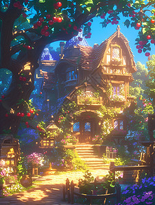 童话世界的房子背景图片