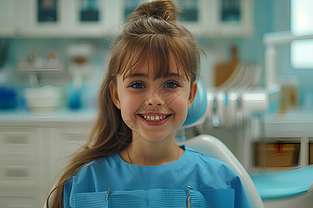 小女孩在牙医椅上图片
