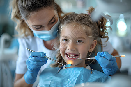 小女孩享受牙医检查图片