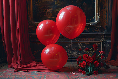 红色气球在挂画前图片