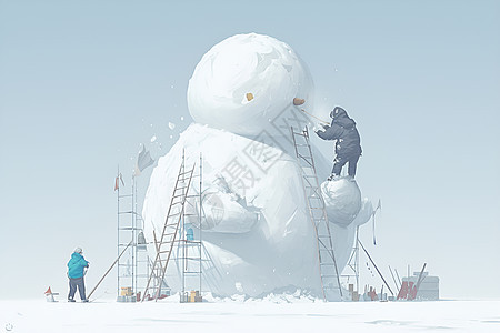 巨大雪人创作中背景图片