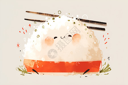 饭团可爱的糯米角色和筷子插画