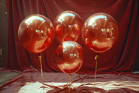 节日气球金色的光辉中四个充气气球背景