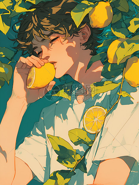 柠檬树下的男孩图片