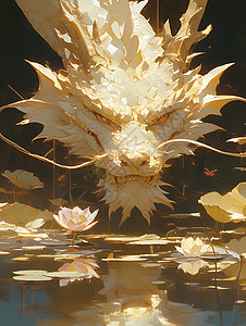 荷花池上翱翔的金龙背景图片