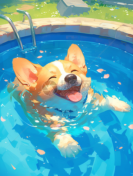 欢乐游泳的小狗图片
