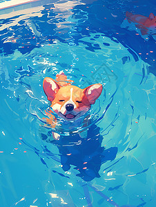 柯基狗狗闭着眼睛游泳图片