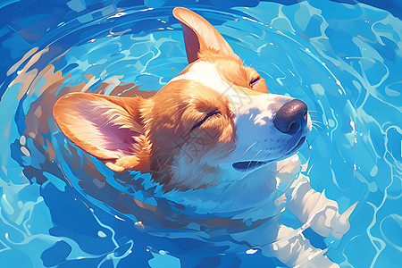 泳池里的小狗插画图片