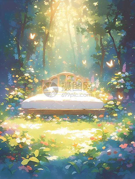 森林中的床图片