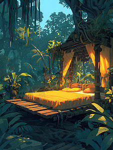 森林中的床图片