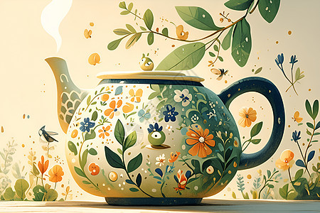茶具仙境瓷壶背景图片