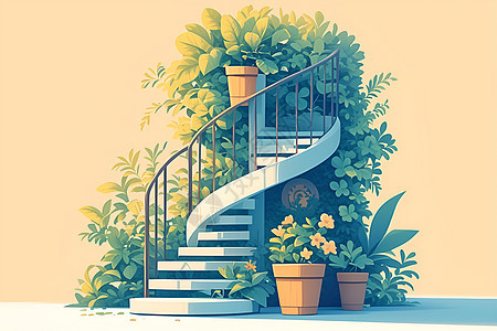 花园的螺旋楼梯图片