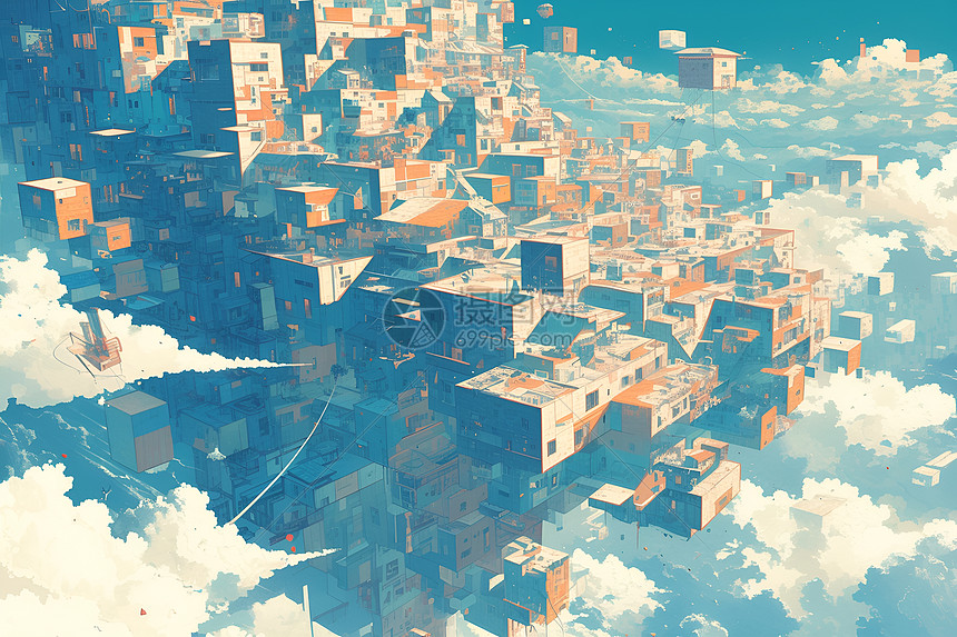 空中漂浮的城市建筑图片