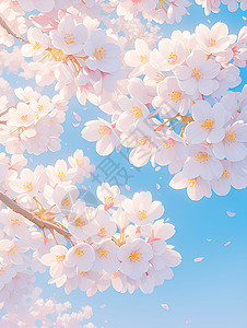 蓝色天空下的樱花绽放图片