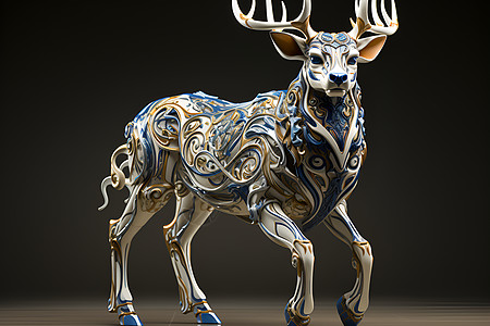 蓝白鹿雕塑陶瓷工艺品高清图片