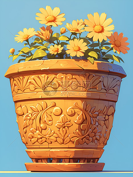 阳光下的花盆图片