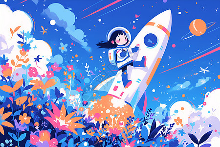 探索太空的女孩背景图片