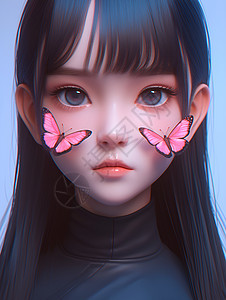 蝶影少女插画图片