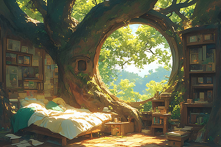 童话树屋梦幻之家背景图片