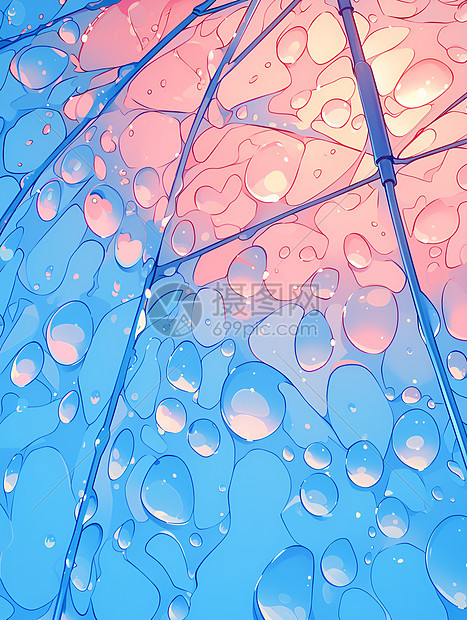 彩色雨伞上的水珠图片