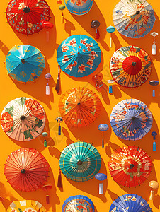 五颜六色的雨伞图片