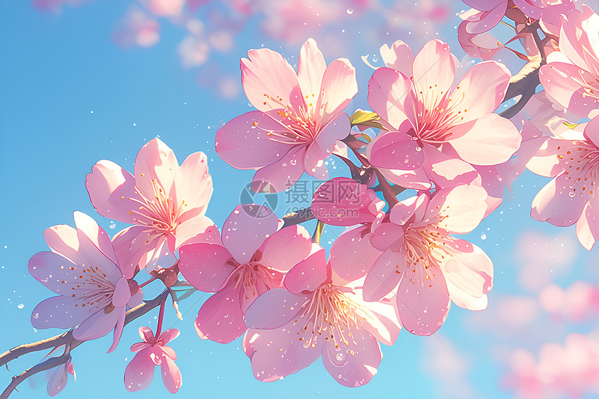 枝头的粉色花朵图片