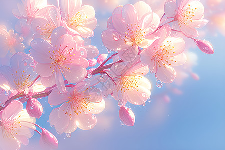 春天桃花桃花上的水滴插画