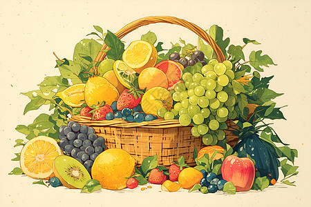 多种水果的果篮图片