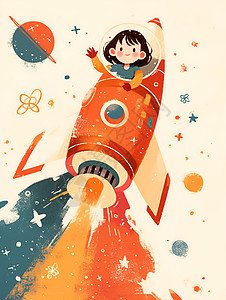 火箭上的女孩背景图片