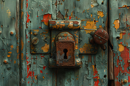 老旧木门与锁图片