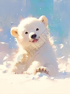 雪地中的小北极熊图片