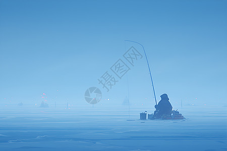 冰湖上垂钓的男子图片