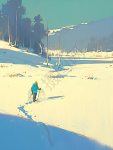 雪地行走的人图片