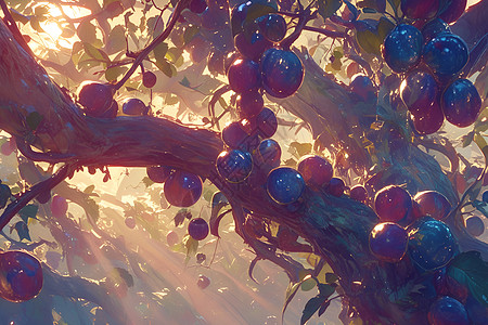 葡萄果园果树上的葡萄插画