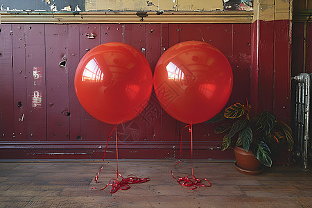 红墙前的红色气球图片