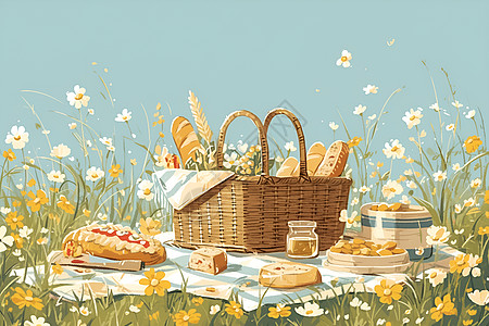 野餐篮子中的面包图片