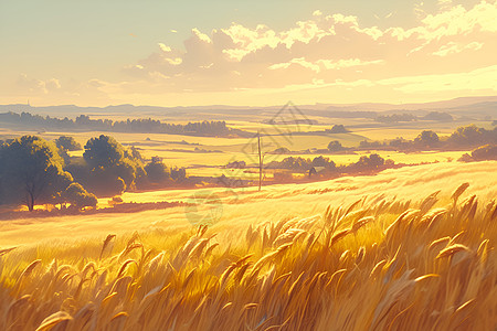 小麦蛋白金色的农业麦田插画