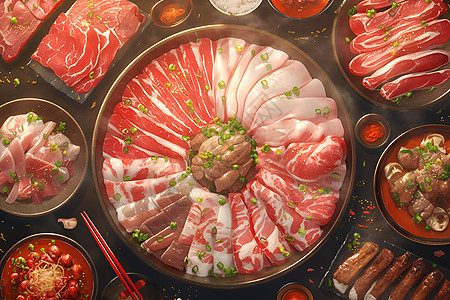 火锅牛肉火锅中的牛肉食物插画