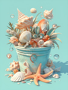 花盆里五彩斑斓的贝壳图片