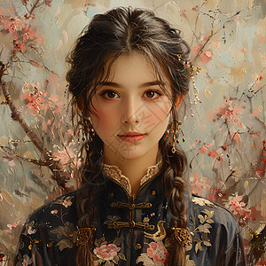 古典美女装饰画花裙女子插画